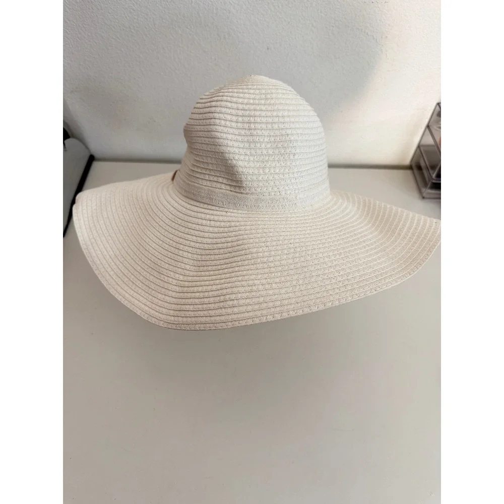Shade & Shore Cream Off White Floppy Straw Sun Hat Wide Brim Beach Summer Hat - Picture 2 of 6